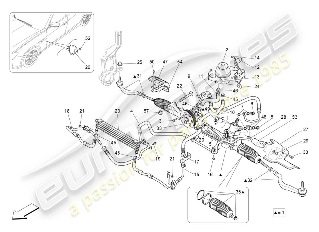 maserati qtp 3.0 tds v6 275hp (2015) unità cremagliera sterzo completa schema delle parti