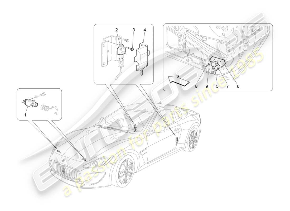 maserati qtp 3.0 tds v6 275hp (2015) diagramma delle parti dei sensori di collisione