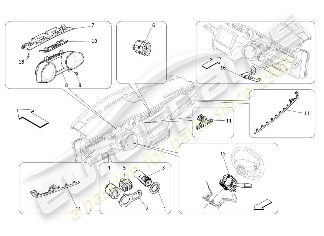 maserati qtp 3.0 tds v6 275hp (2015) diagramma delle parti dei dispositivi del dashboard