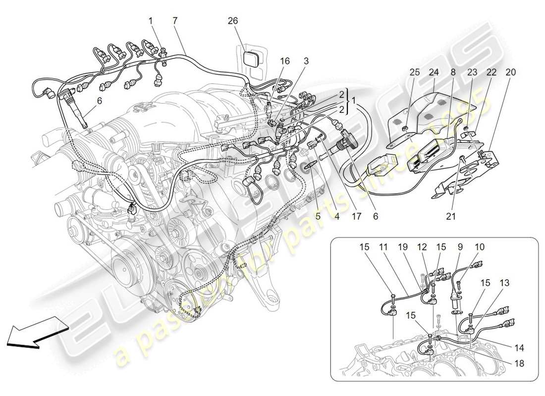 maserati granturismo (2009) controllo elettronico: diagramma delle parti di controllo dell'iniezione e della fasatura del motore