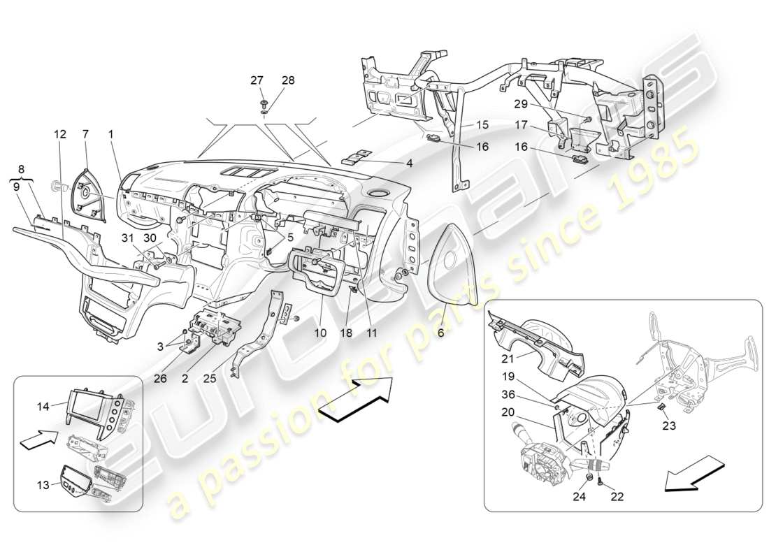 maserati granturismo s (2016) diagramma delle parti dell'unità del cruscotto