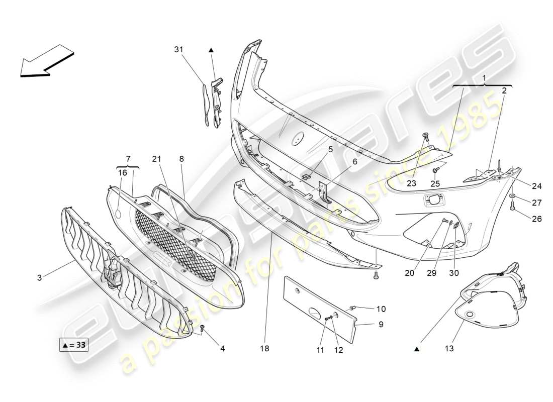 maserati granturismo s (2019) schema delle parti paraurti anteriore