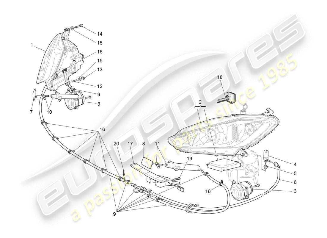 maserati granturismo (2008) diagramma delle parti dei gruppi ottici