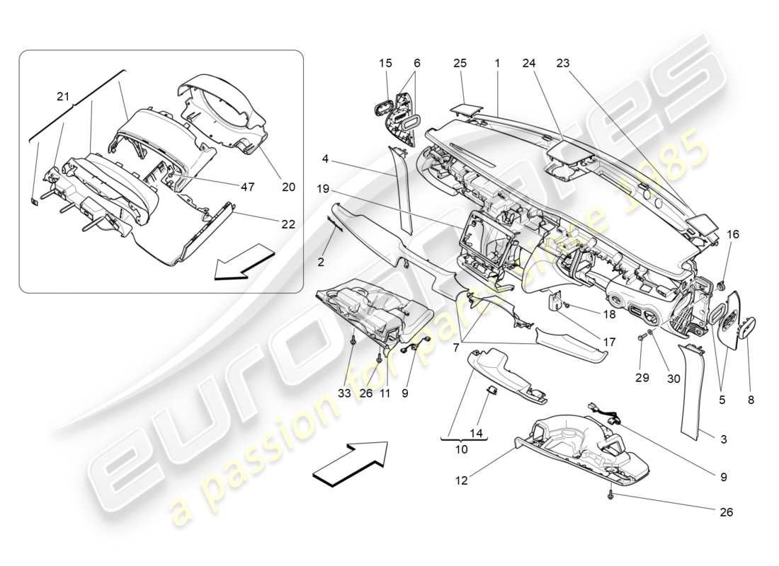 maserati qtp 3.0 bt v6 410hp (2014) diagramma delle parti dell'unità del cruscotto