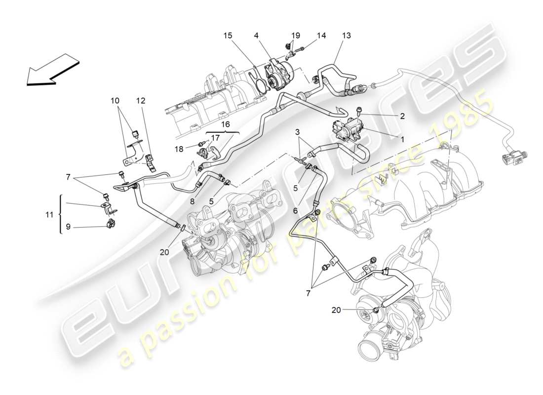 maserati qtp 3.0 bt v6 410hp (2014) diagramma delle parti del sistema d'aria aggiuntivo