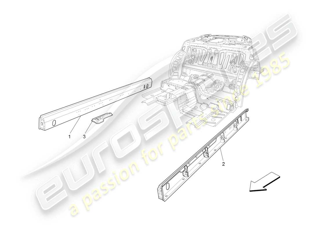 maserati granturismo (2008) telai strutturali centrali e pannelli in lamiera diagramma delle parti