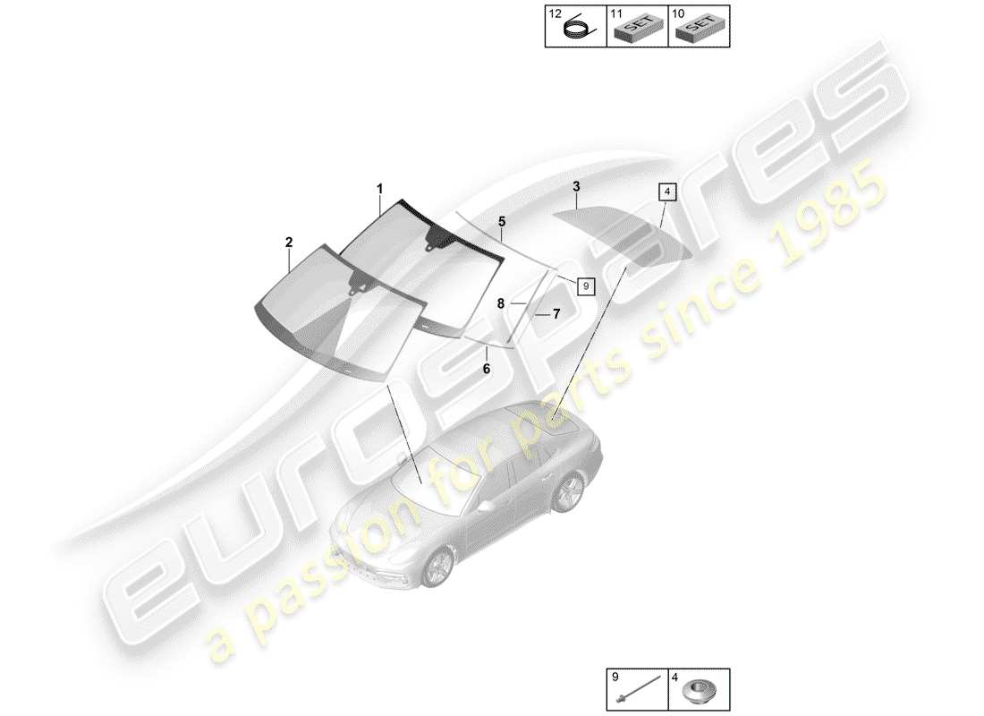 porsche 2017 (panamera 971-1) vetro del parabrezza diagramma delle parti