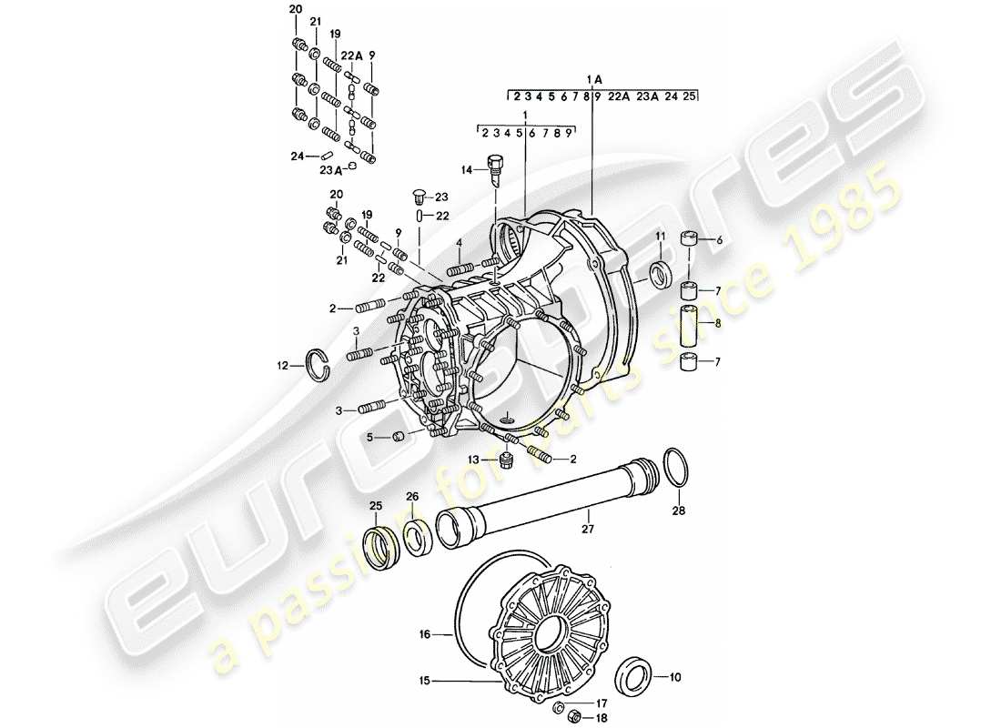 porsche 1983 (911) trasmissione di ricambio - cassa trasmissione diagramma delle parti