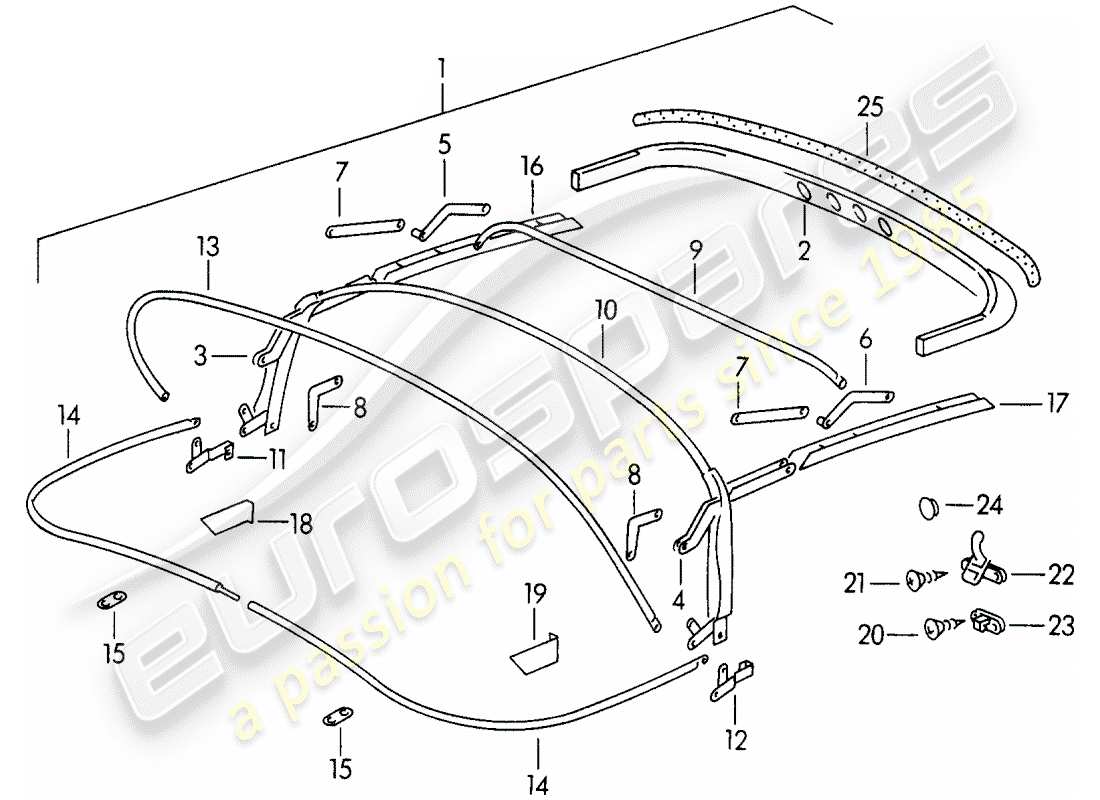 porsche 1954 (356/356a) telaio superiore - copertura tonneau diagramma delle parti
