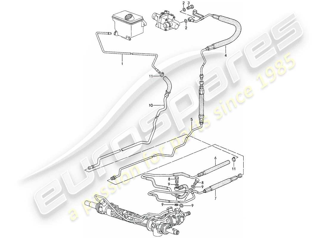 porsche 1996 (993) servosterzo - linee diagramma delle parti