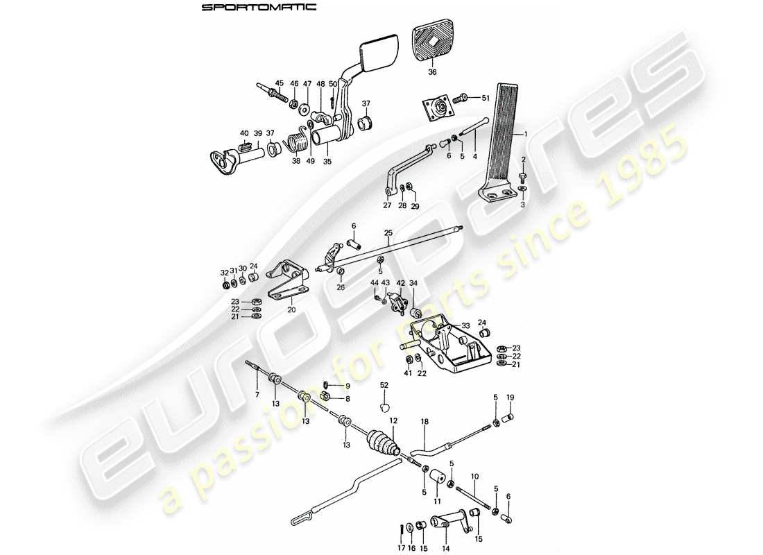 porsche 1975 (911) pedali diagramma delle parti
