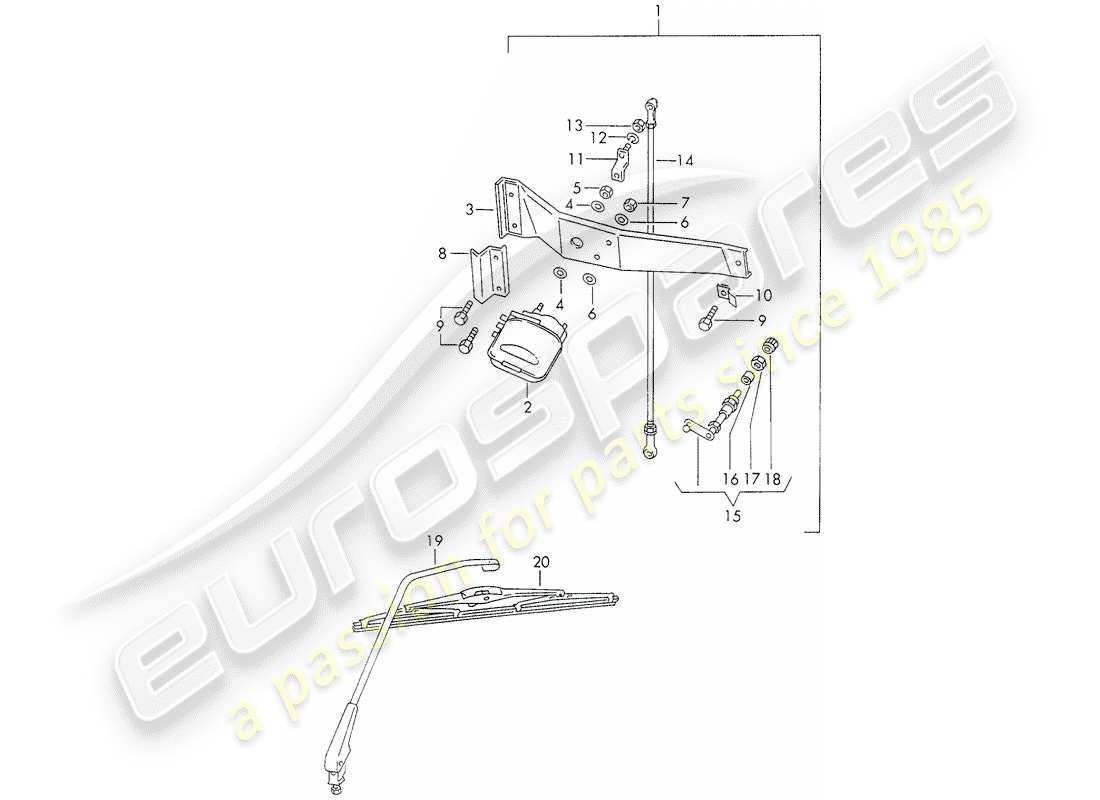 porsche 1972 (911) tergicristallo posteriore diagramma delle parti