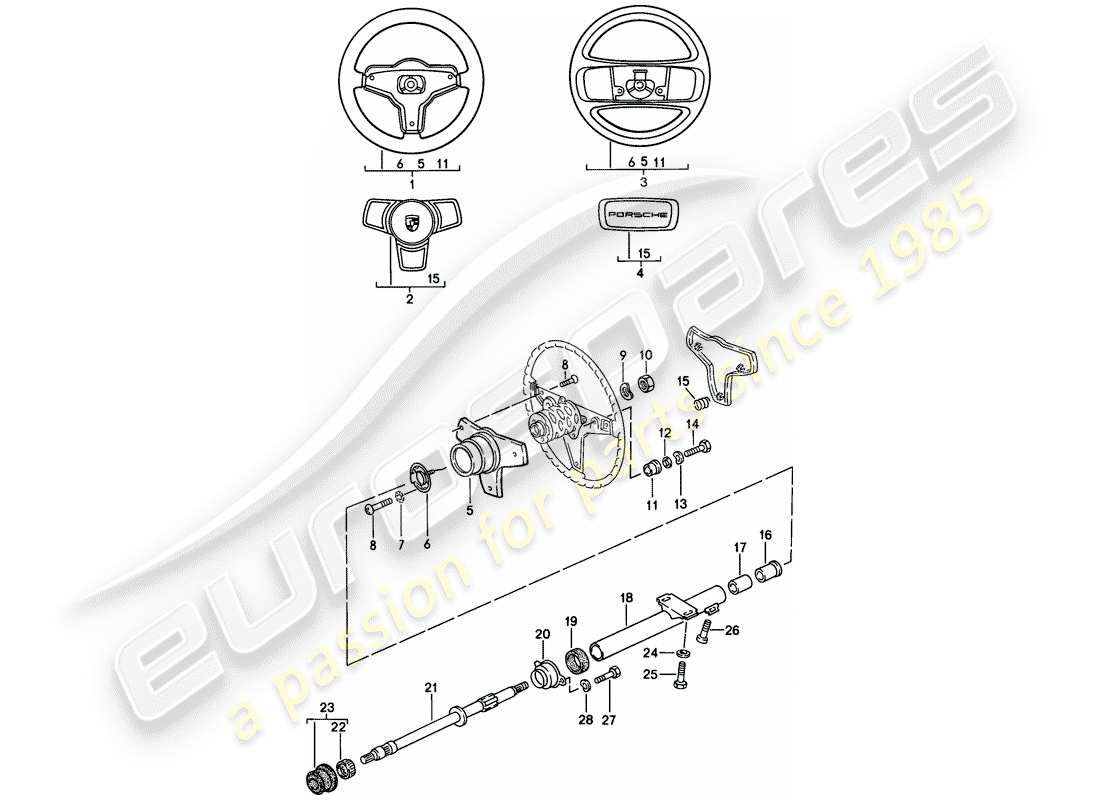 porsche 1983 (944) volante - piantone dello sterzo diagramma delle parti
