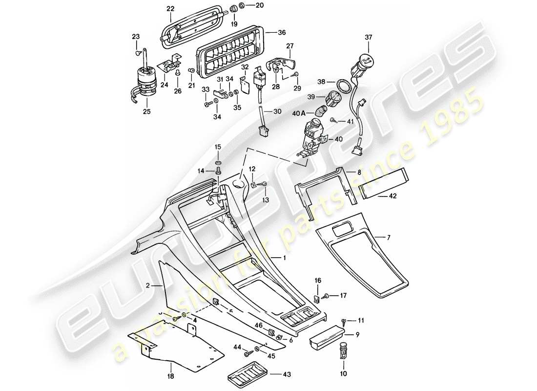 porsche 1983 (928) console centrale diagramma delle parti