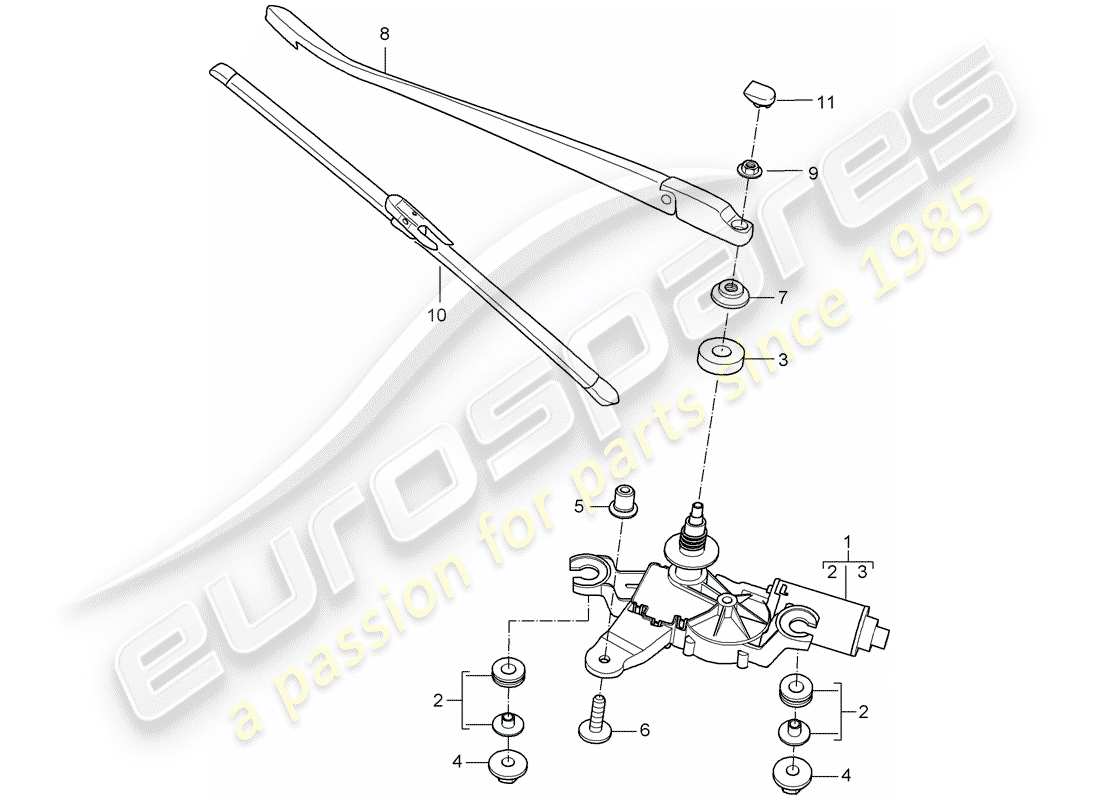 porsche 2009 997-2 turbo / gt2 tergicristallino posteriore schema delle parti