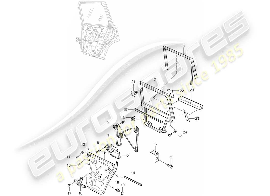 porsche 2010 (cayenne e1 9pa) regolatore della finestra diagramma delle parti