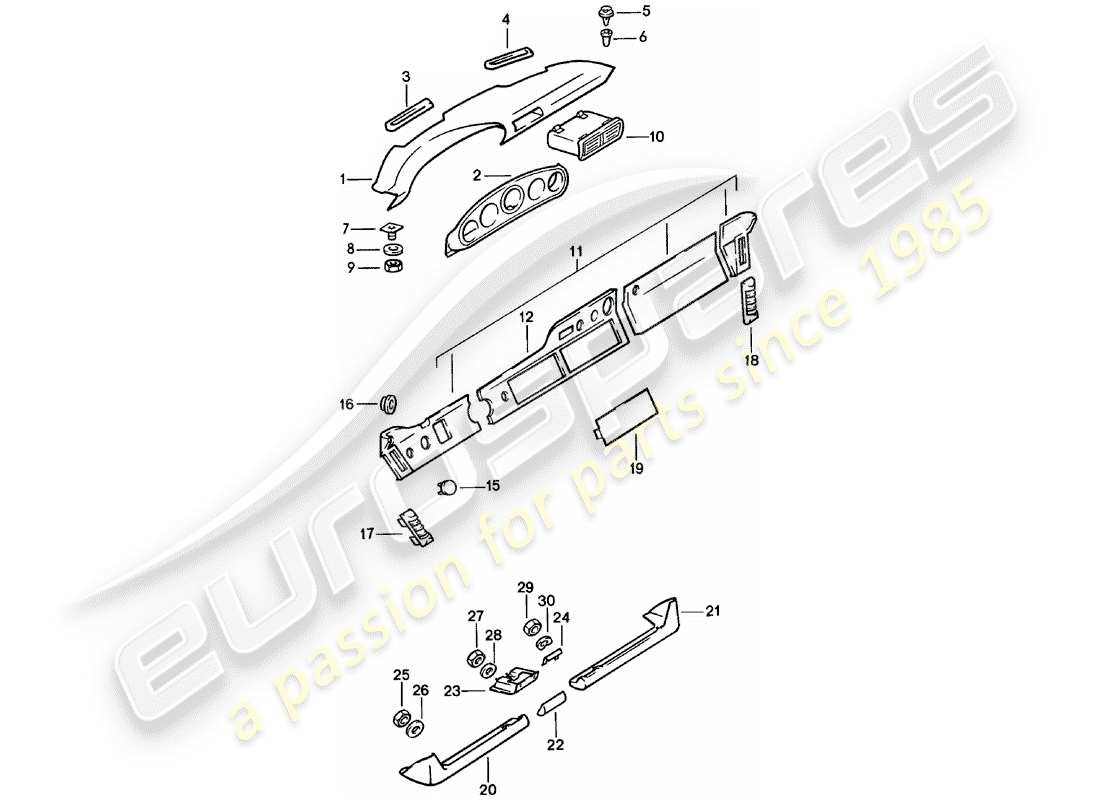 porsche 1982 (911) cruscotto - con parti di installazione diagramma delle parti