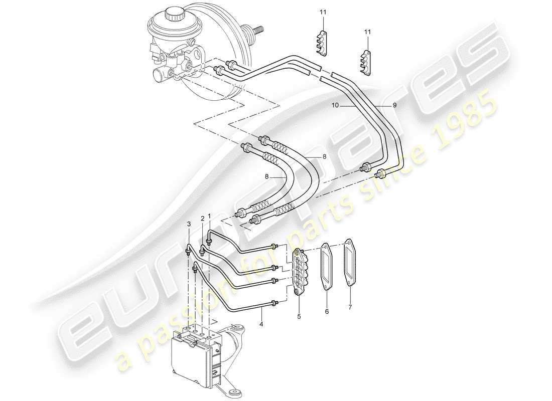 porsche 2009 997-2 turbo / gt2 diagramma delle parti delle linee dei freni