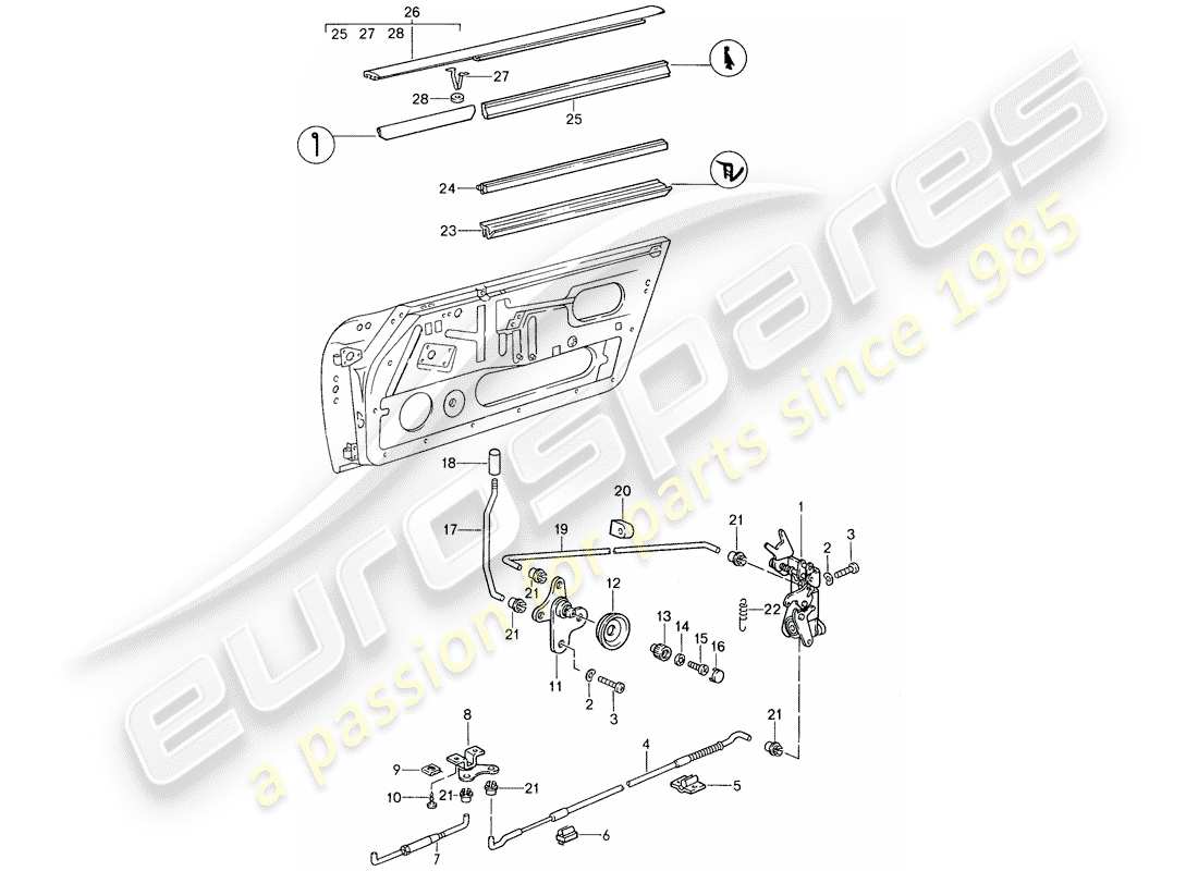 porsche 1987 (959) parti di installazione - per - schema delle parti della porta