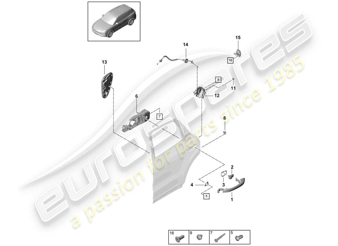 porsche 2020 (cayenne e3 9ya/9yb) maniglia portiera, schema delle parti esterne