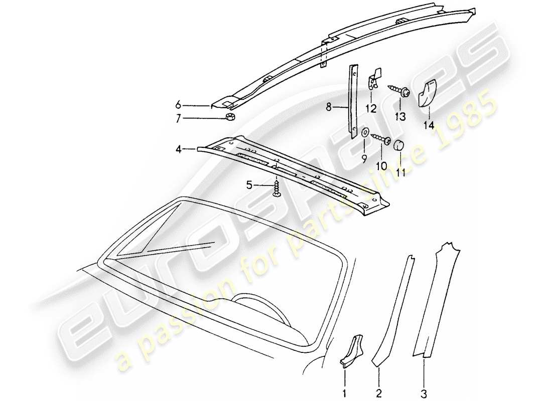 porsche 1998 (993) equipaggiamenti interni - tetto - d - mj 1996>> diagramma delle parti