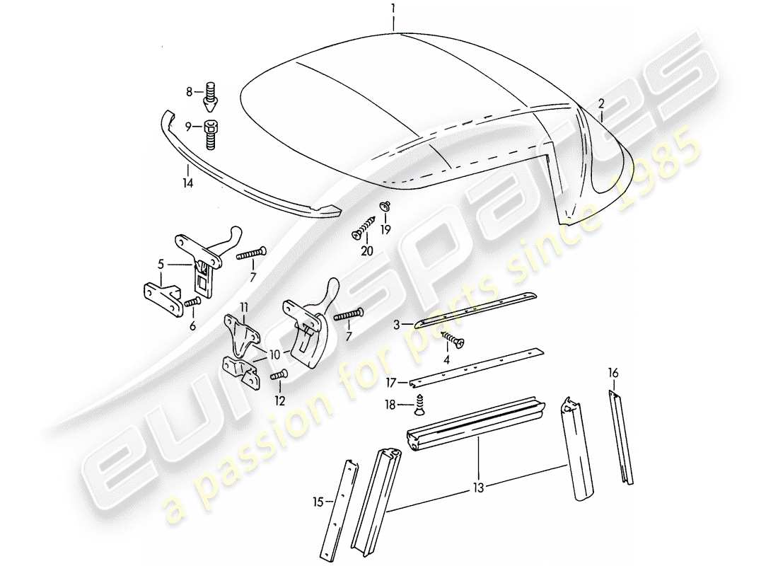 porsche 1964 (356b/356c) capote - accessori diagramma delle parti