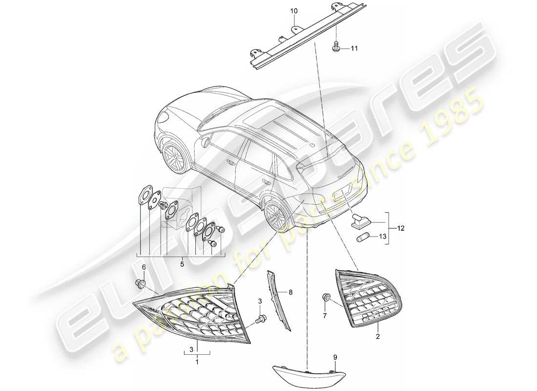 porsche 2016 (cayenne e2 92a) luce posteriore diagramma delle parti