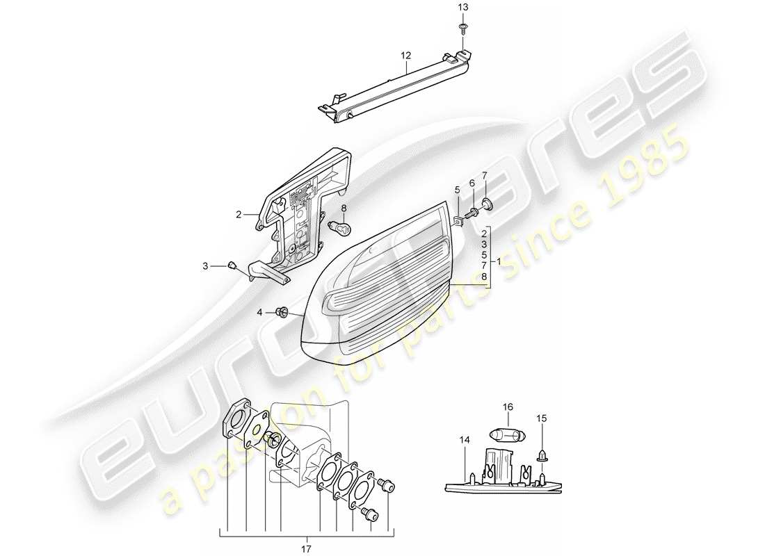 porsche 2008 (cayenne e1 9pa) luce posteriore diagramma delle parti