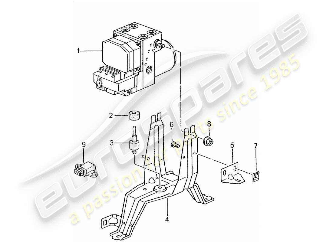 porsche boxster 986 (1998) gruppo idraulico - impianto freno antibloccaggio -abs- - unità di controllo e regolazione diagramma delle parti