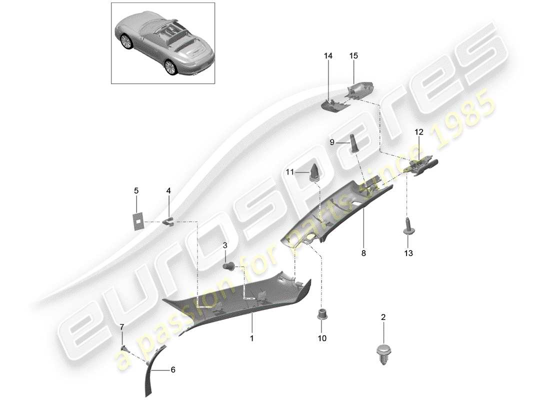 porsche 2013 (991-1) diagramma delle parti del montante a