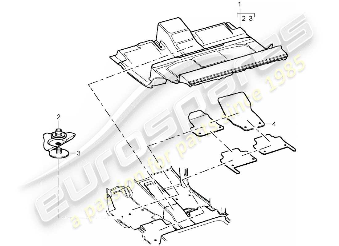 porsche 2006 (cayenne e1 9pa) copertura del pavimento diagramma delle parti