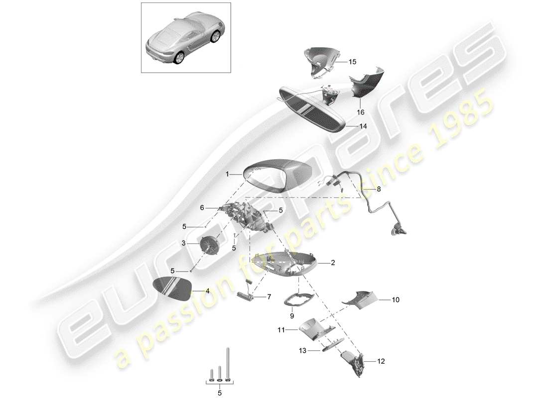 porsche 2017 (718 cayman) specchio retrovisore schema delle parti