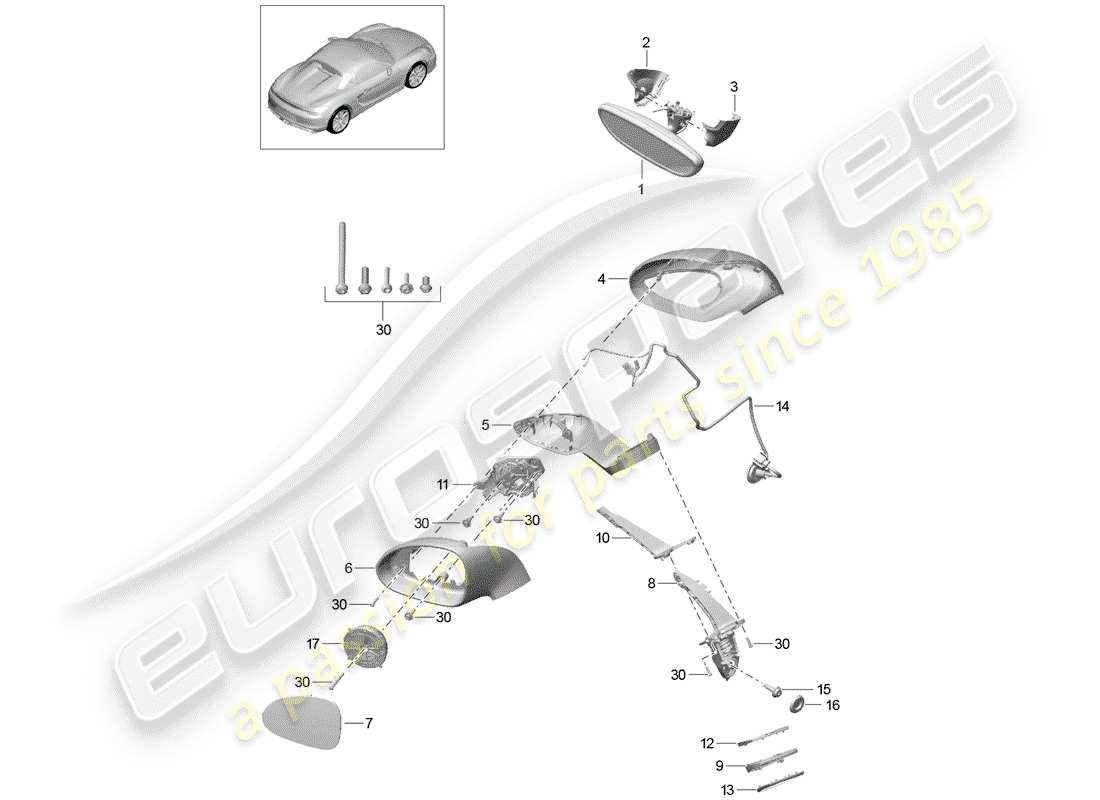 porsche 2016 (981 boxster spyder) specchietto retrovisore interno diagramma delle parti