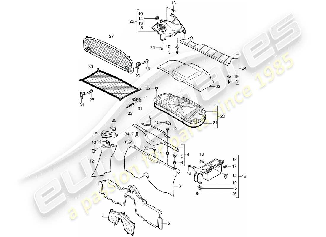 porsche 2007 (987 cayman) finiture diagramma delle parti