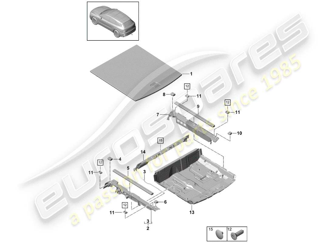porsche 2020 (cayenne e3 9ya/9yb) diagramma delle parti della fodera