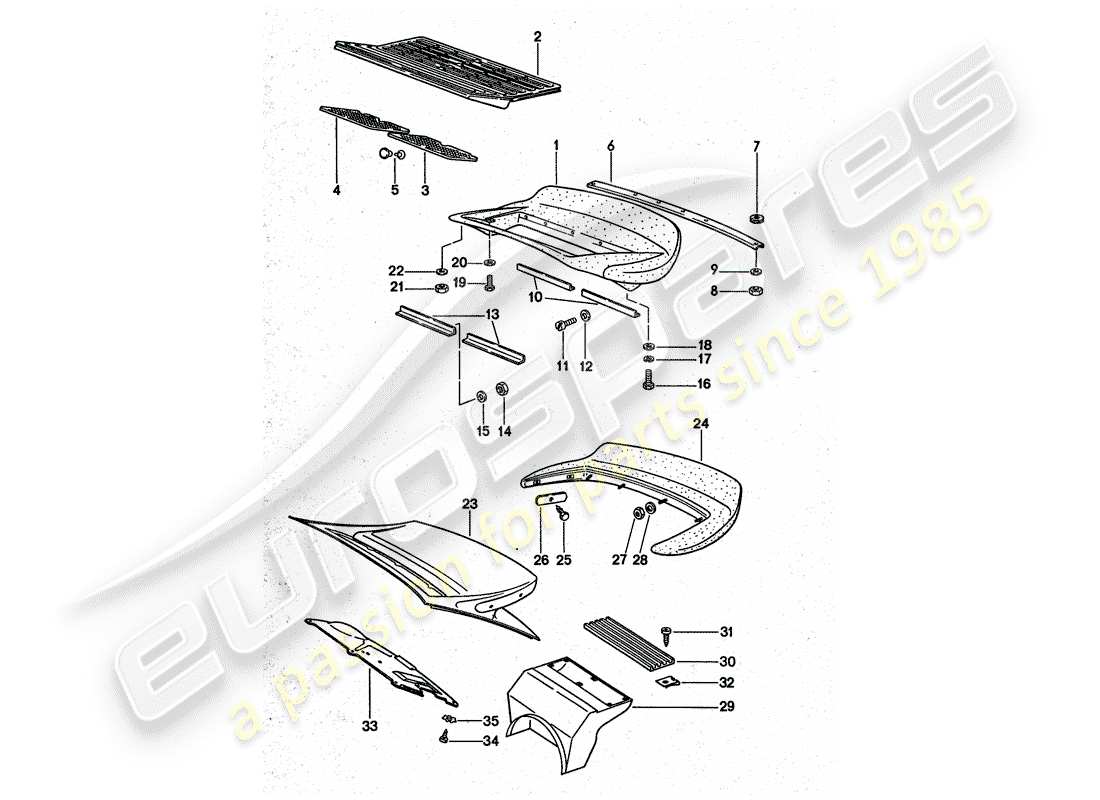 porsche 1976 (911 turbo) schema delle parti spoiler posteriore