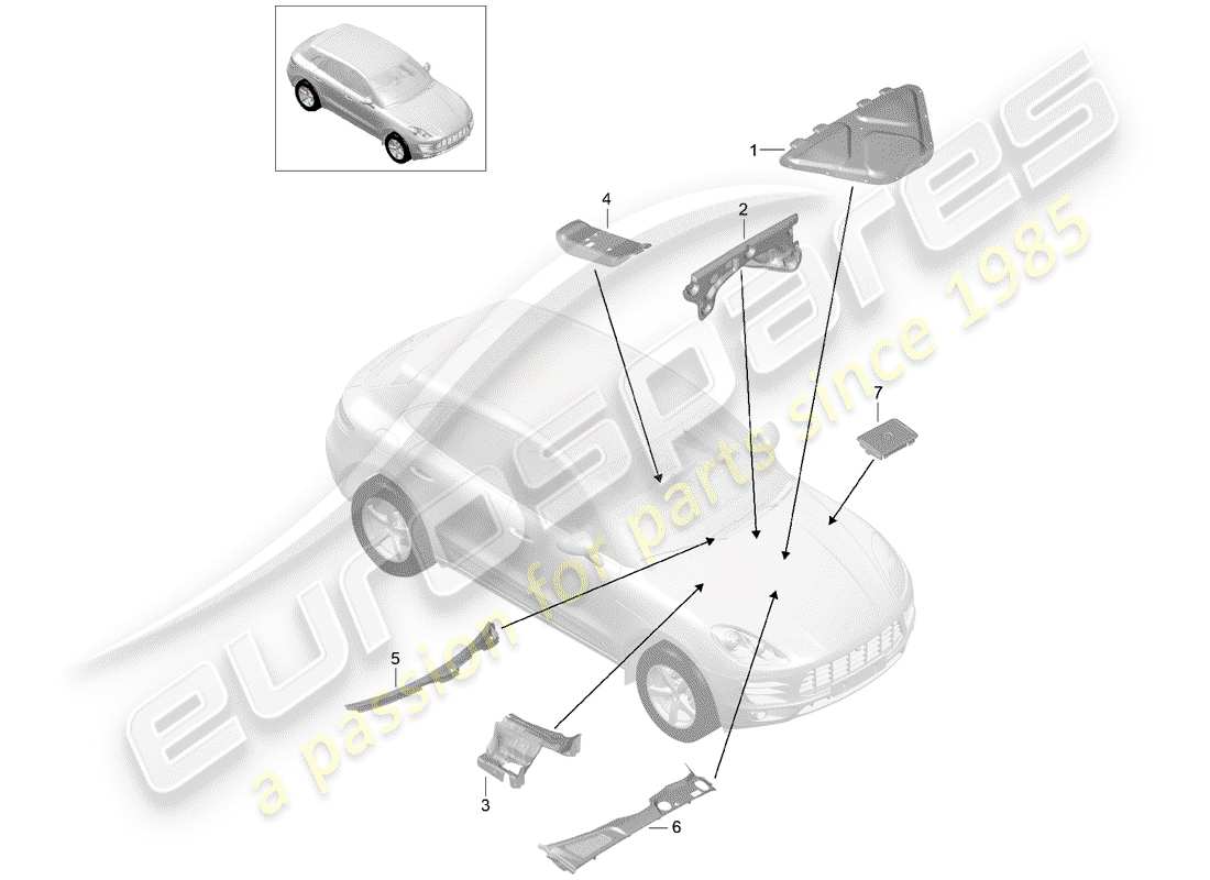 porsche 2018 (macan) schema delle parti dell'assorbimento acustico