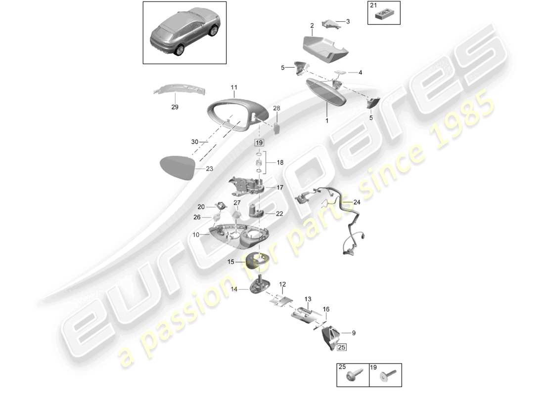 porsche 2020 (macan) specchietto retrovisore esterno specchietto retrovisore interno schema delle parti