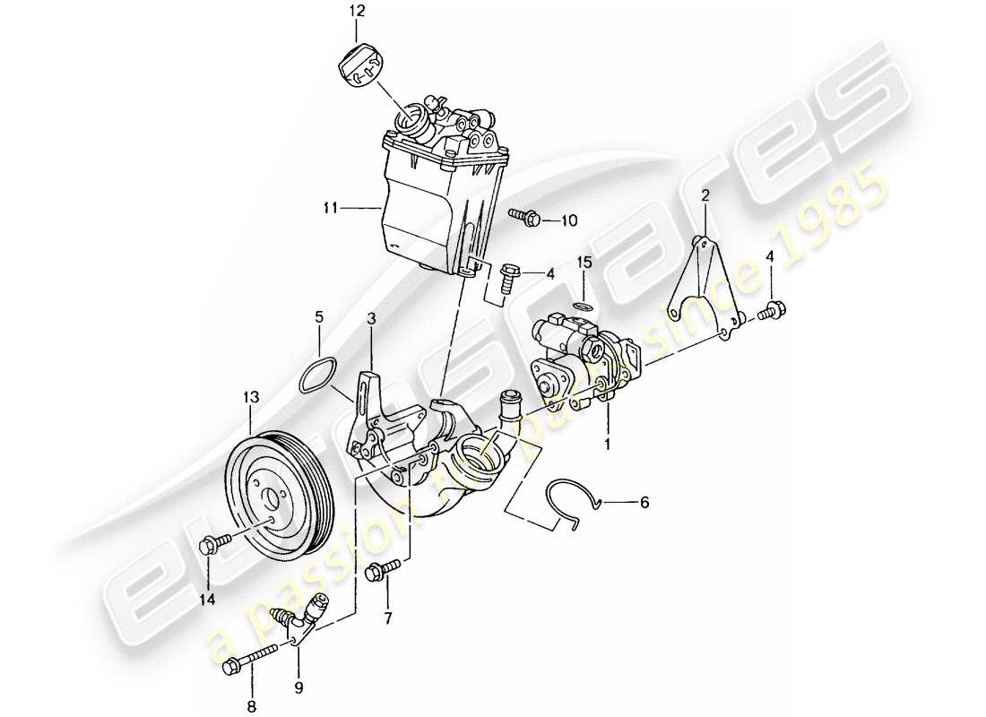 porsche 2004 (996 gt3) servosterzo - pompa servosterzo - contenitore schema delle parti