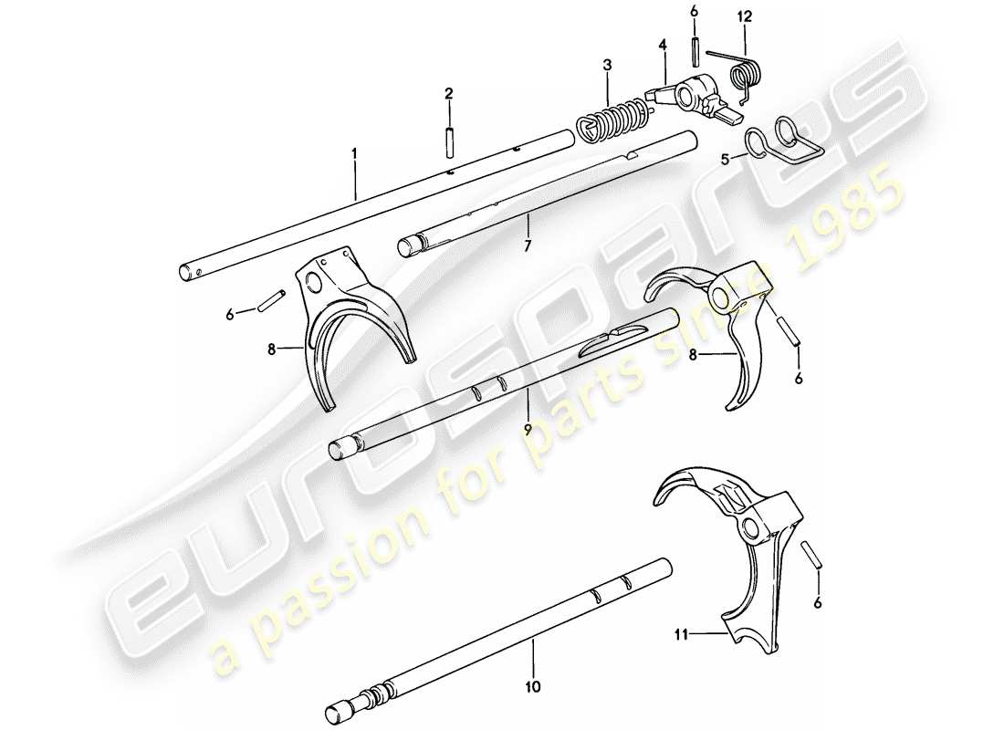 porsche 1981 (928) aste del cambio - forcelle del cambio - cambio manuale schema delle parti