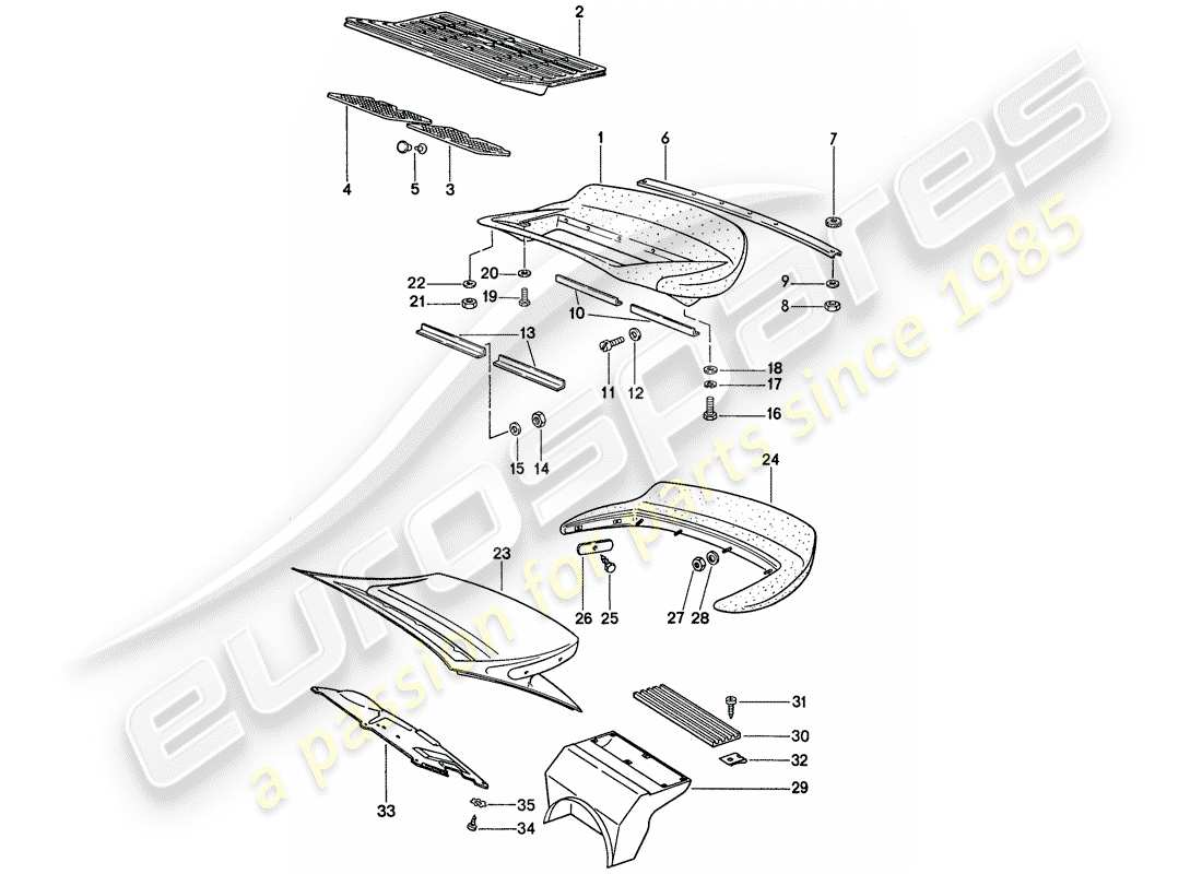 porsche 1977 (911) spoiler posteriore diagramma delle parti