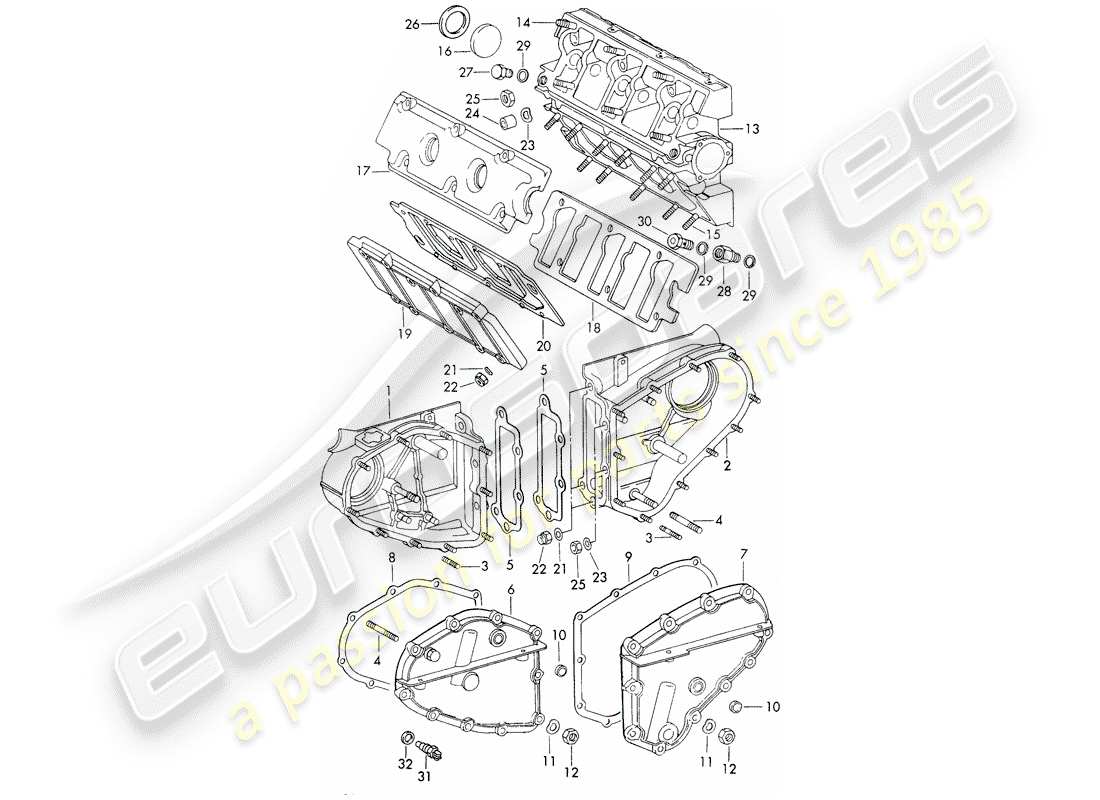porsche 1970 (911) carter catena - alloggio albero a camme diagramma delle parti