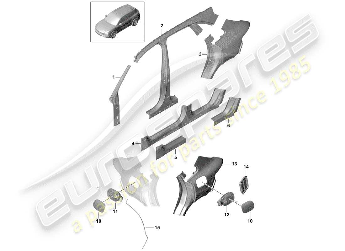 porsche 2020 (cayenne e3 9ya/9yb) pannello laterale diagramma delle parti