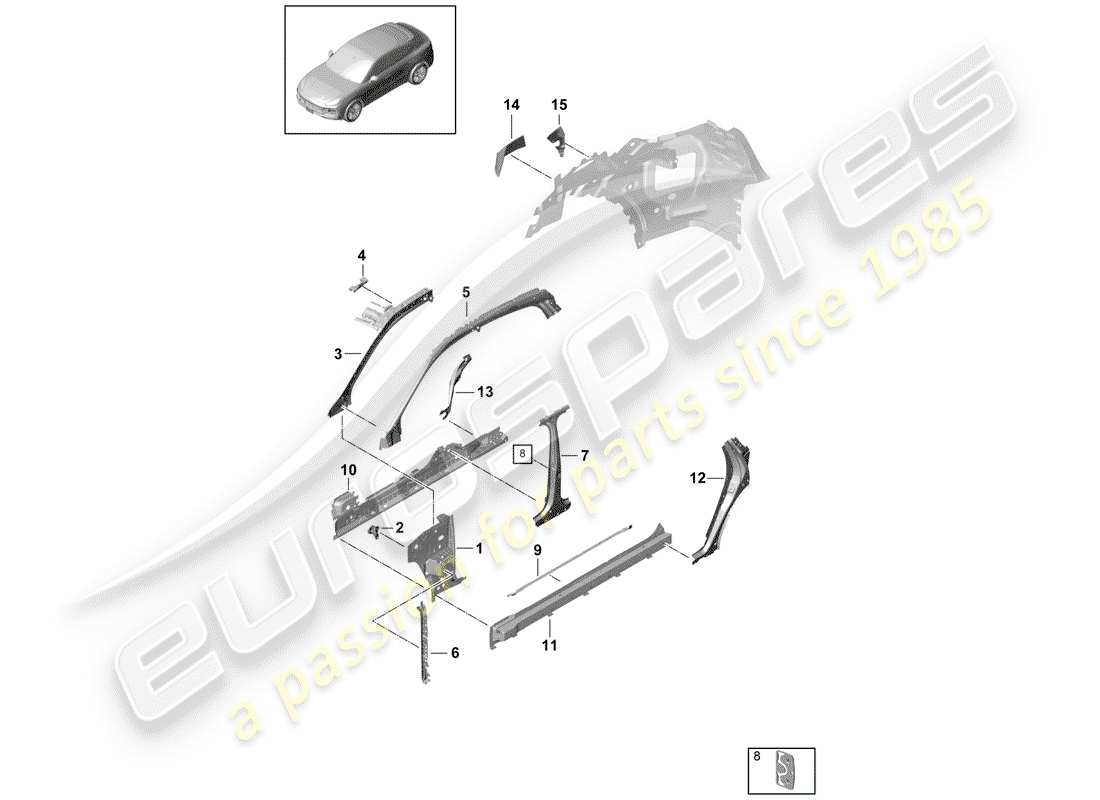 porsche 2020 (cayenne e3 9ya/9yb) pannello laterale schema delle parti