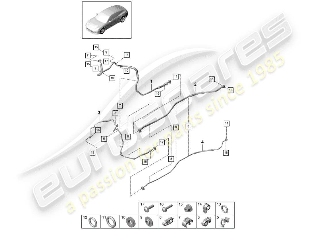 porsche 2018 (panamera 971-1) schema delle parti del circuito frigorifero
