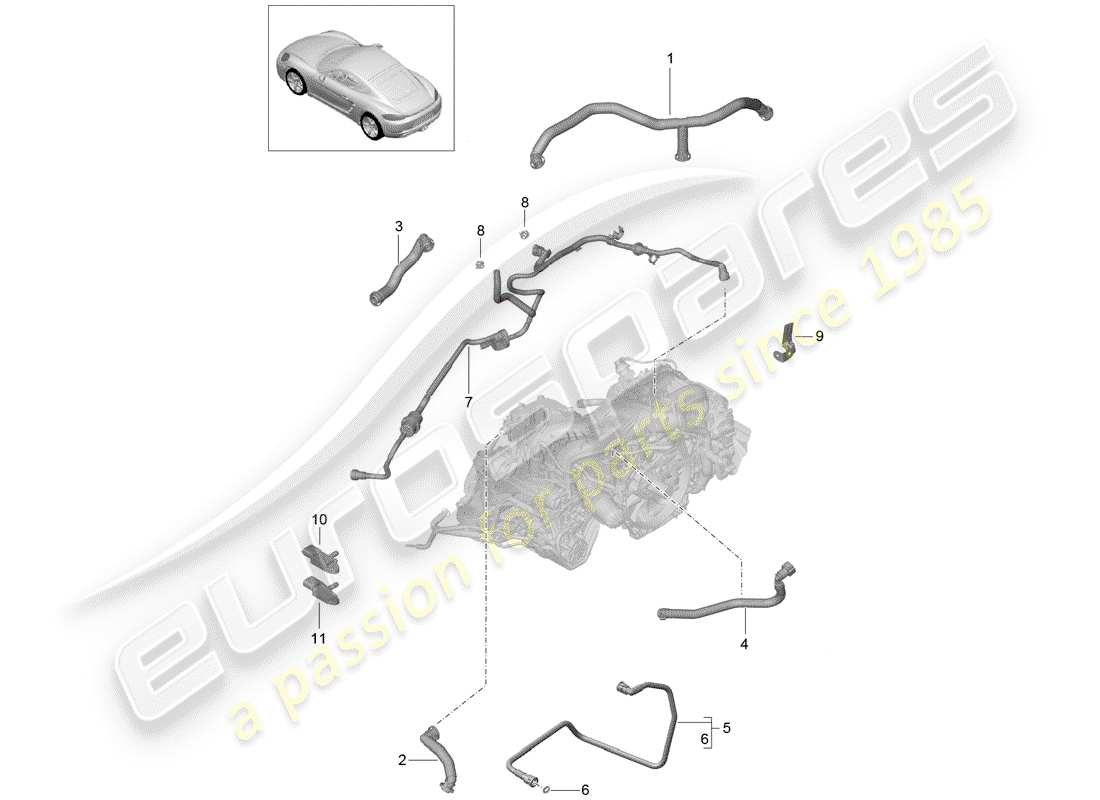 porsche 2020 (718 cayman) schema delle parti del basamento