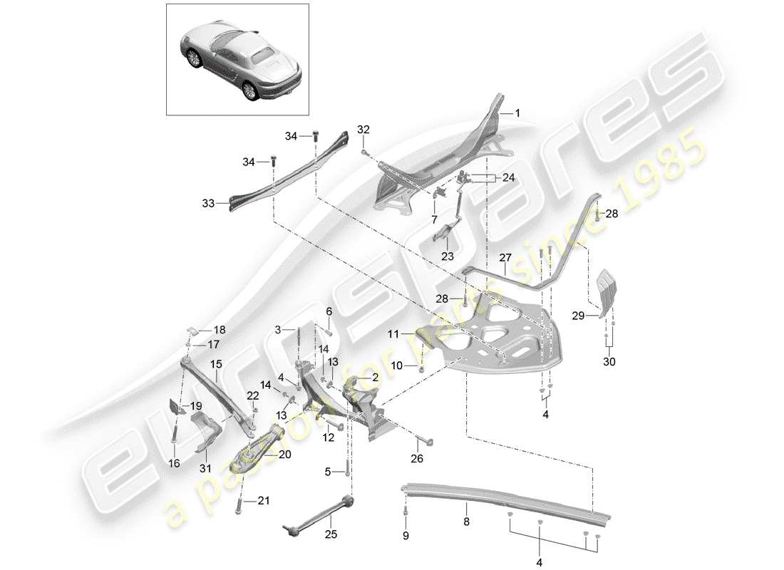 porsche 718 boxster (2019) schema delle parti assale posteriore
