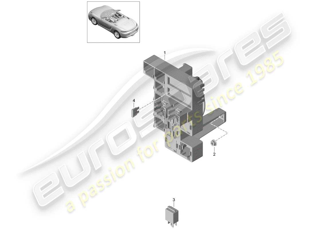 porsche 718 boxster (2020) scatola fusibili/piastra rele' schema delle parti