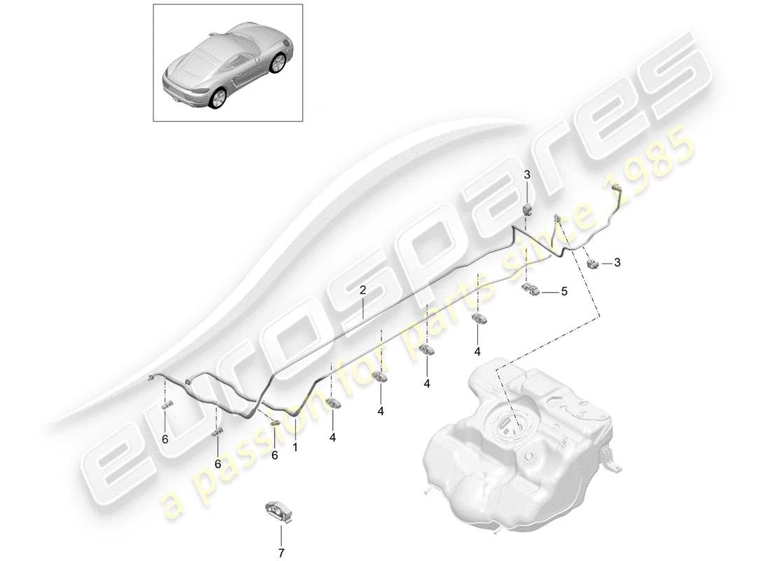 porsche 718 cayman (2020) diagramma delle parti della linea del carburante