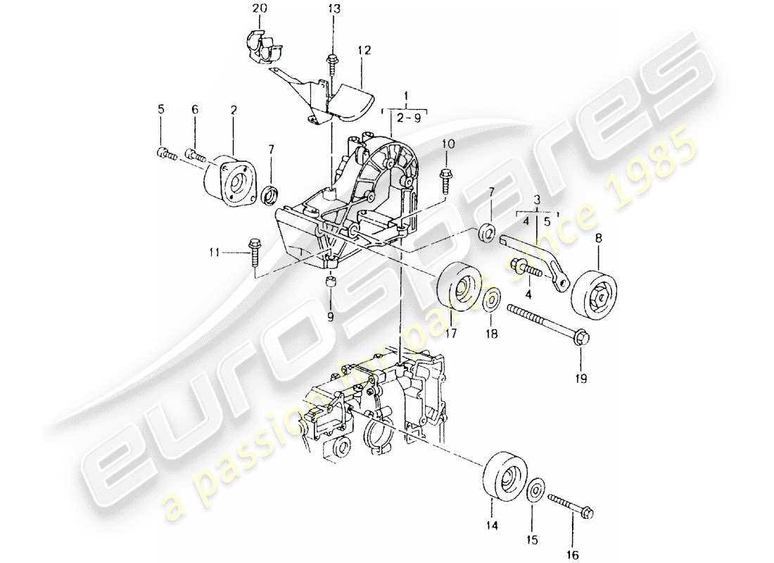 porsche 2001 (986 boxster) ammortizzatore tensionamento cinghia - rullo relè - staffa schema parte